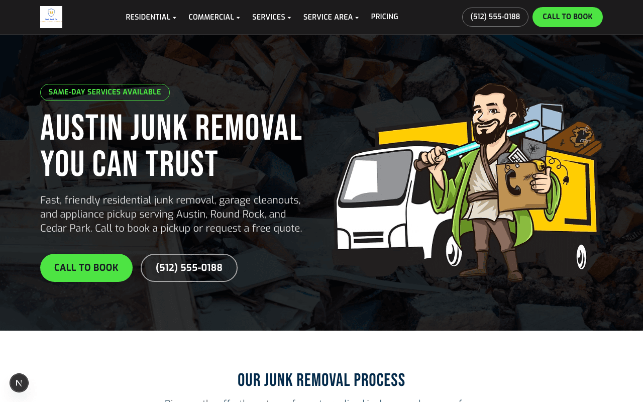 A junk removal website Startup built