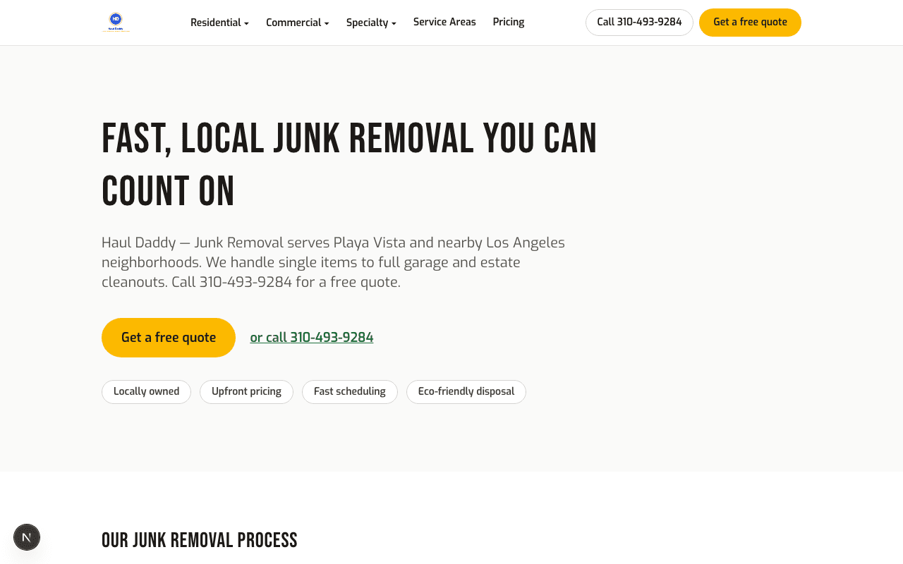 A local pro services website Startup built